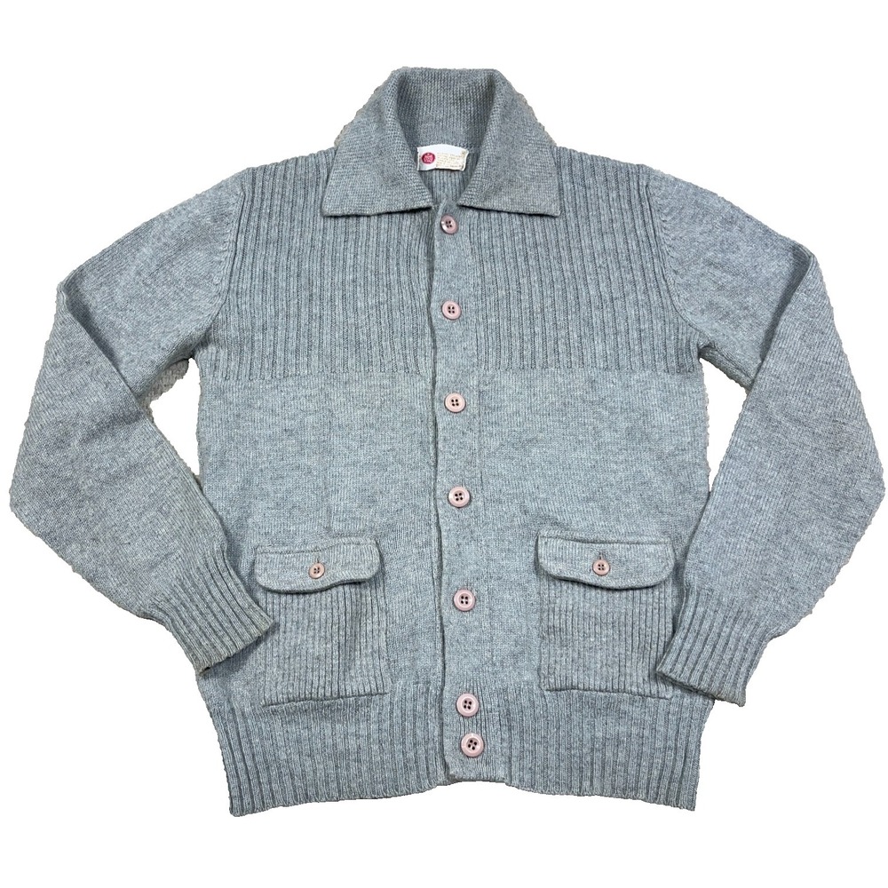 Vintage Kings Road Cardigan Sweater Men Medium Gray Wool 70s 80s Grandpa Sears